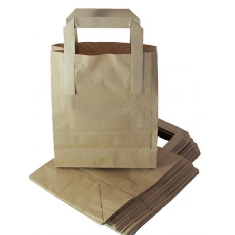 100 pequeño papel Kraft bolsas con asas eposgear de tamaño inferior 17,78 x 8,89 x 22,86 cm para tomar alimentos 80gsm