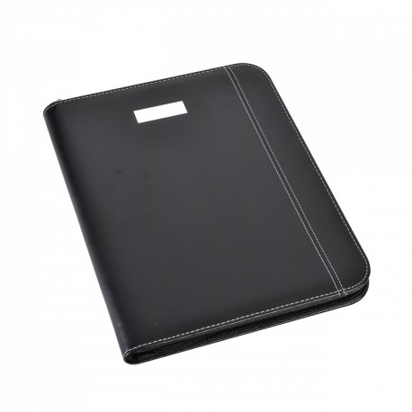 Carpeta negra de aspecto de cuero, A4, con cremallera, con calculadora y bloc, de Arpan