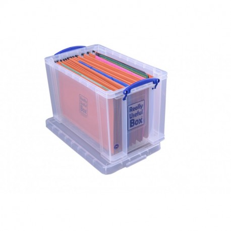 Really Useful - Caja de 24 L, transparente, incluye 10 carpetas colgantes