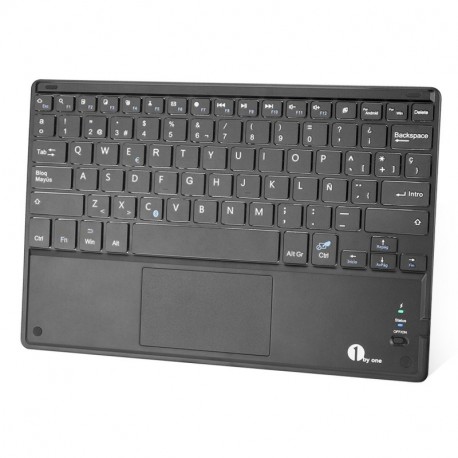 1byone Ultra-delgado teclado bluetooth con una función de multi-touchpad y batería recargable, QWERTY español,Negro