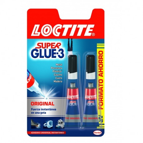Loctite Super Glue-3, adhesivo universal instantáneo, dos dosis de 3 gr cada una