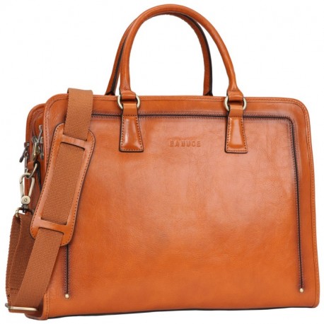 Banuce Maletín Portátil Mujer Hombre de Cuero Italiano 14" Laptop Portadocumentos Bolsa Bandolera con 3 Compartimentos