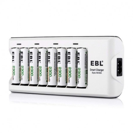 EBL 808A 8 Bay AA AAA Cargador de Batería con 8 Piezas de AA 2300mAh Ni-MH Baterías Recargables