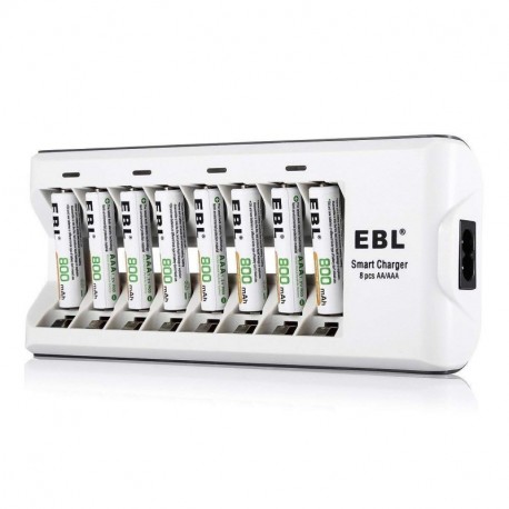EBL 808A 8 Bay AA AAA Cargador de Batería con 8 Piezas de AAA 800mAh Ni-MH Baterías Recargables
