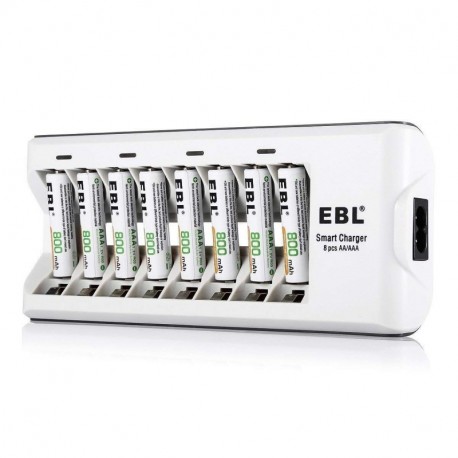 EBL 808A 8 Bay AA AAA Cargador de Batería con 8 Piezas de AAA 800mAh Ni-MH Baterías Recargables