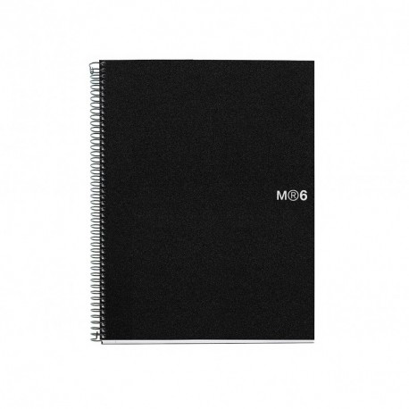 Miquelrius - Cuaderno A5, 120 hojas franjas de 6 colores , cuadrícula 5 mm, tapa de polipropileno color negro