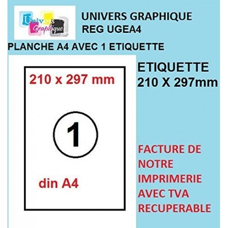 100 feuilles A4 papier adhésif blanc - Étiquettes 210x297mm - autocollant marque UNIVERS GRAPHIQUE- boite cartoon rigide -FAC