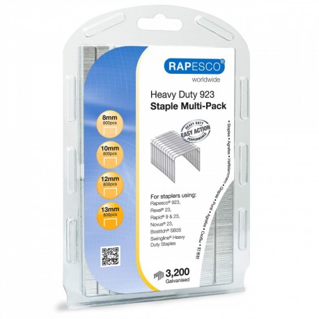 Rapesco grapas - Multipack seleccion de 3200 grapas de tipo 923 de 8-10-12 y 13 mm