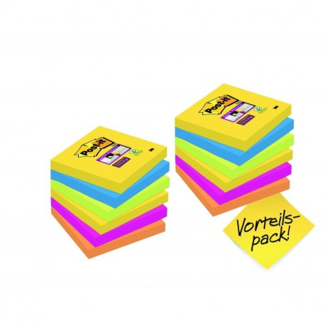 Post-it 654SR9 3 Haftnotiz de Super Sticky Notes Promoción, 76 x 76 mm, 12 Blöcke un 90 Blatt, Río Janeiro Colección de: ultr