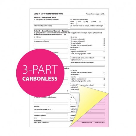 Bloc de notas para Transferencia de trabajo de cuidado de residuos, A4, autocopiado de papel [1 unidad], formulario en inglés