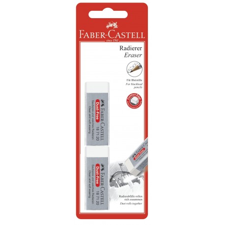 Faber-Castell 187149 - Blíster con 2 gomas de borrar Dust-Free, color blanco