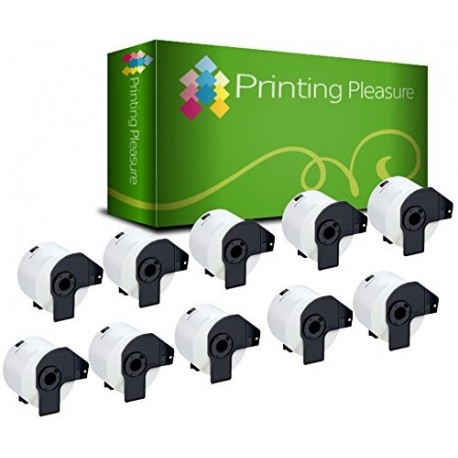 Printing Pleasure DK-22205 62mm x 30.48m Pack de 10 Cintas de Etiquetas continuas compatibles para Brother P-Touch QL-500 QL-