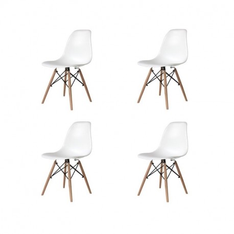 Ventamueblesonline PACK DE 4 SILLAS NÓRDICAS TOWER WOOD BLANCA - RÉPLICA EAMES -