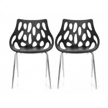 HJH Office - 723054 silla de confidente BRIGHT lote de 2 / 2 sillas plástico negro, muy estable, base de acero cromado, fácil