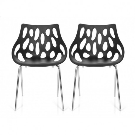 HJH Office - 723054 silla de confidente BRIGHT lote de 2 / 2 sillas plástico negro, muy estable, base de acero cromado, fácil