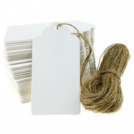 PIXNOR Gift Tags 100pcs 90 * 45mm festoneado en blanco Kraft papel tarjeta precio etiqueta con cuerda blanco 