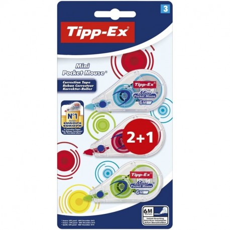 Bic - Cinta correctora tipp-ex mini pocket mouse 2+1