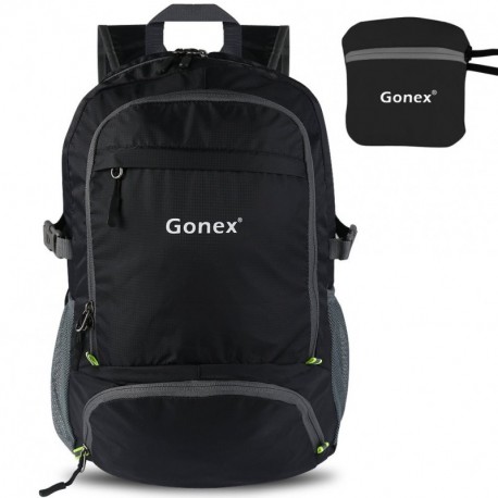 Gonex 30L Ultra Ligera Mochila Plegable de Senderismo Excursión Deportes al Aire Libre/Bolsa de Viaje, Nylon Impermeable Negr