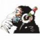 Banksy Pared Calco Vinilo Mono con Auriculares/Chimpancé Escucha para la Música en Auriculares/Calle Arte Grafiti Pegatina + 