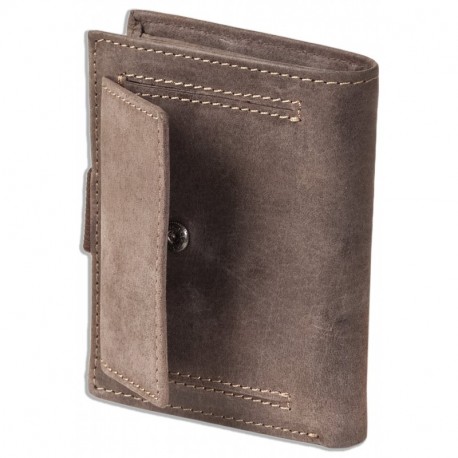 Woodland - billetera Super-compacto con XXL tarjeteros para 18 tarjetas de cuero de búfalo natural en Marrón oscuro/Taupe