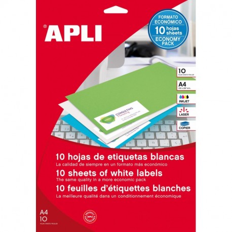 APLI 12923 - Etiquetas blancas imprimibles 70,0 x 37,0 , adhesivo permanente 10 hojas