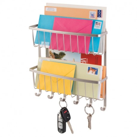 mDesign Organizador de Cartas con Colgador de Llaves en Acero - Estante de Pared para ordenar Llaves con 5 Ganchos - Moderno 