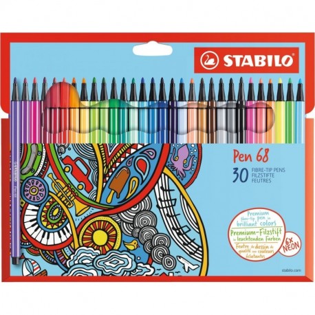 Stabilo Pen 68 Cardboard Wallet - Rotulador de punta media sintética 30 unidades , colores surtidos