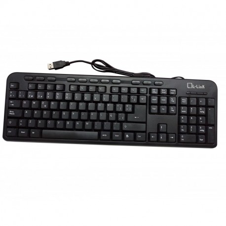 L-Link LL-KB-628M-USB - Teclado Multimedia USB, 104 Teclas, Botones Multimedia Color Negro - Teclado QWERTY Español