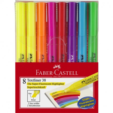 Faber-Castell 158131 - Estuche con 8 marcadores fluorescentes Textliner 38, varios colores