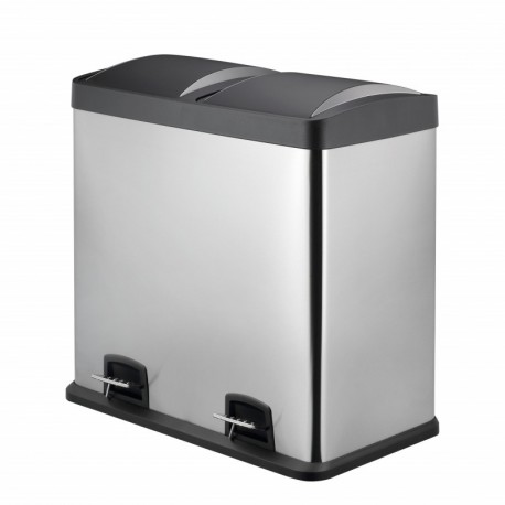 HARIMA - Cubo Basura Reciclaje De Acero Inoxidable Resistente A Huellas Con Pedal y Tapas De Plástico - Dual 48L Con 2 Compar