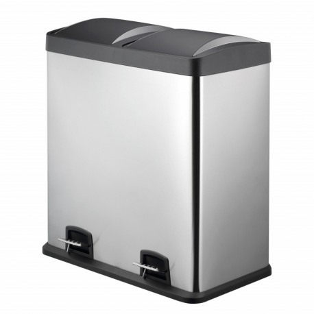 HARIMA - Cubo Basura Reciclaje De Acero Inoxidable Resistente A Huellas Con Pedal y Tapas De Plástico - Dual 60L Con 2 Compar