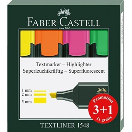 Rotuladores Fluorescentes Faber Castell, Caja x 3 + 1 Gratis