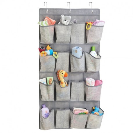 mDesign Organizador de tela para colgar sobre la puerta con 16 bolsillos – Colgador de puerta para ropa de bebé y artículos d
