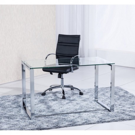 Mesa de estudio benetto XL , cristal transparente y cromado, medidas 120 cm x 60 x 75 de altura