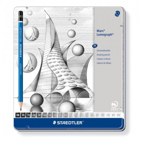 Staedtler Mars Lumograph 100 G20. Pack de 20 lápices de dibujo de distinta dureza.