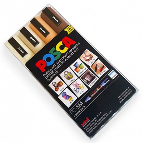 POSCA Colouring PC-5 M Juego de 4 rotuladores, color de tonos de piel, incluye funda de plástico