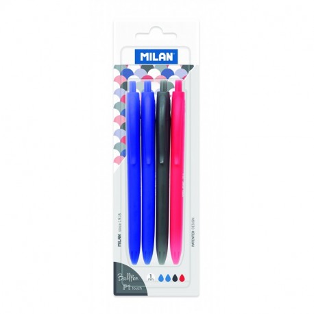 Milan P1 Touch - Blíster con 4 bolígrafos, multicolor
