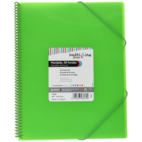 Grafoplás 39833320 － Carpeta fundas A4 de espiral － Color verde y 30 fundas