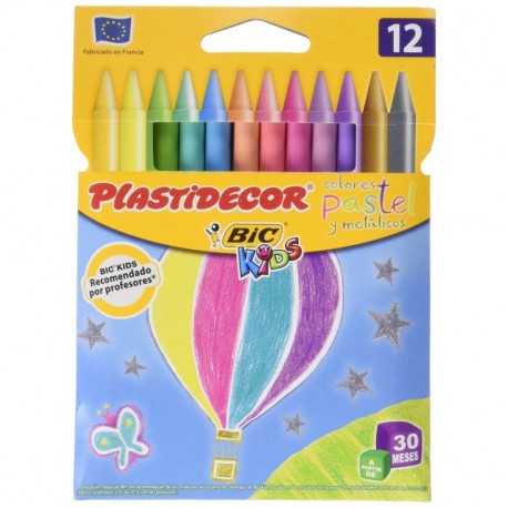 Bic Kids Plastidecor - Ceras de colores pasteladas, pack de 12