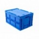 CAJA PLEGABLE CON TAPA 61L, caja plegable de plastico, caja de transporte, cesta de la compra, 60x40x33cm, azul