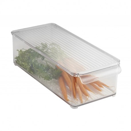 mDesign caja organizadora con tapa para la cocina - Cajonera plástico ideal para el congelador o frigorífico - Botellero apil
