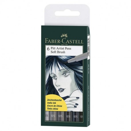 6 x Bolígrafos de Faber-Castell Pitt Artist suave cepillo tonos de gris