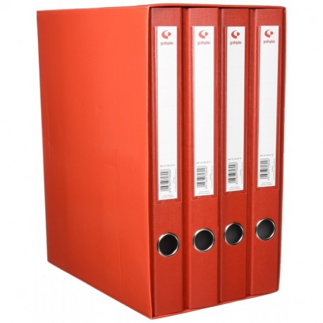 Grafoplás 7282451－Módulo de 4 archivadores con palanca de 65mm color rojo