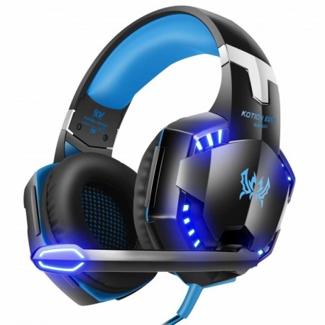 Tsing Auriculares Cascos Gaming de Diadema Abiertos Estéreo con Micrófono para PC Computadoras Negro+Azul 