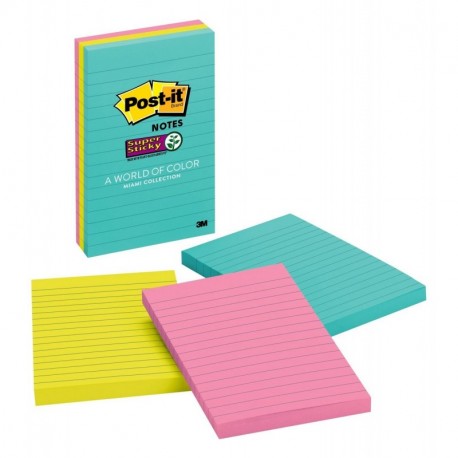 Post-it - Notas adhesivas 5 x 8 pulgadas , color Miami Collection 3 Pads