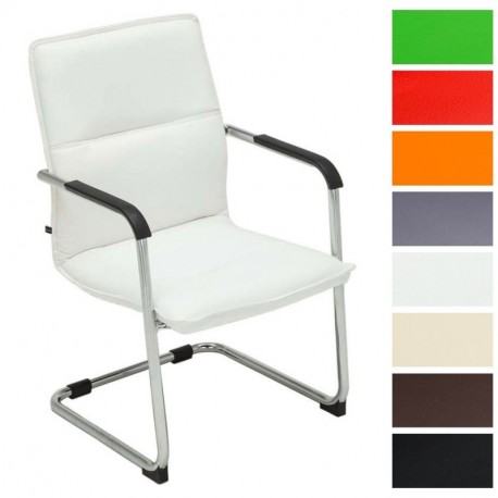 CLP Silla de Visitas con Reposabrazos Seattle, tapizada en Cuero Sintético | Silla Estilo Cantilever Acolchada, Color Blanco