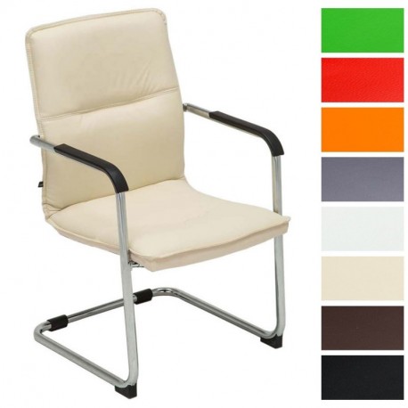 CLP Silla de Visitas con Reposabrazos Seattle, tapizada en Cuero Sintético | Silla Estilo Cantilever Acolchada, Color Crema