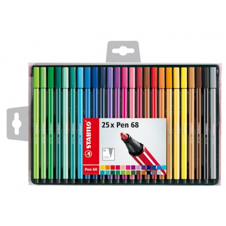 Stabilo Pen 68 – Estuche de 25 rotuladores de punta media – Colores surtidos