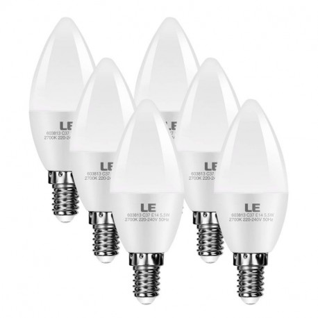 LE Pack de 6 Bombillas LED Vela, 5.5W equivale 40W Incandescente 470 lúmenes Luz cálida E14