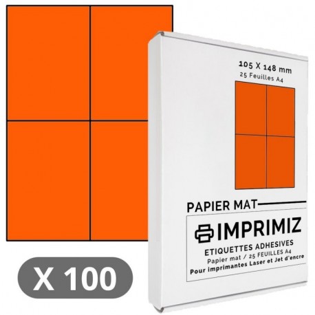 100 etiquetas autoadhesivas, color naranja fluorescente de 105 X 148,5 mm, 4 unidades, hoja 25 hojas de papel de colores, for